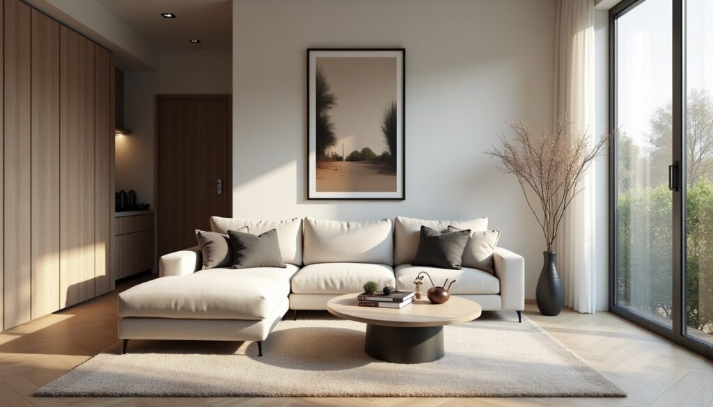 Nowoczesny salon po home stagingu – przygotowanie mieszkania na sprzedaż Warszawa