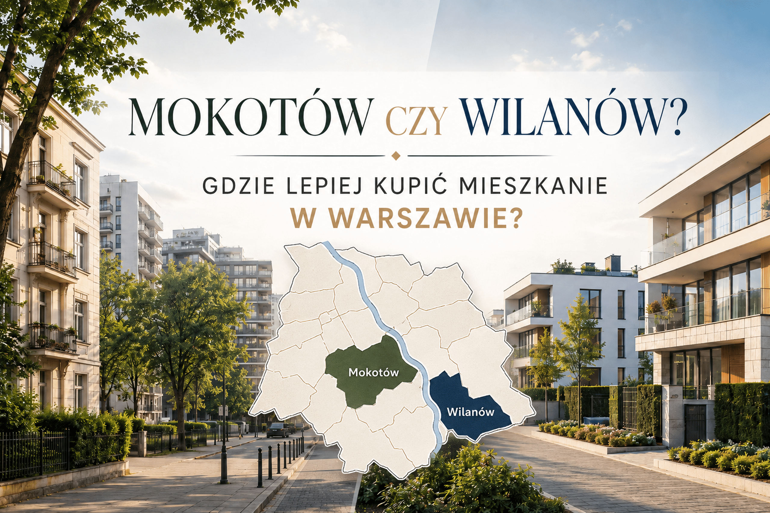 Ilustracja przedstawiająca mapę i dzielnice Warszawy.